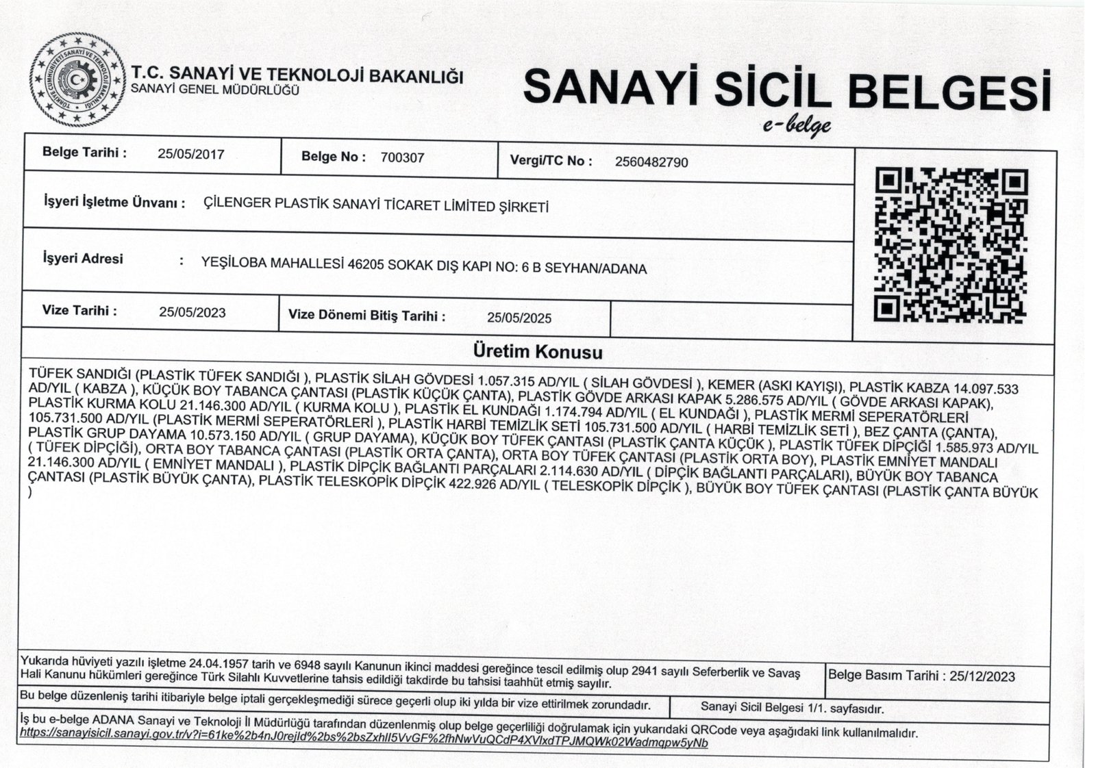 Sanayi Sicil Belgesi