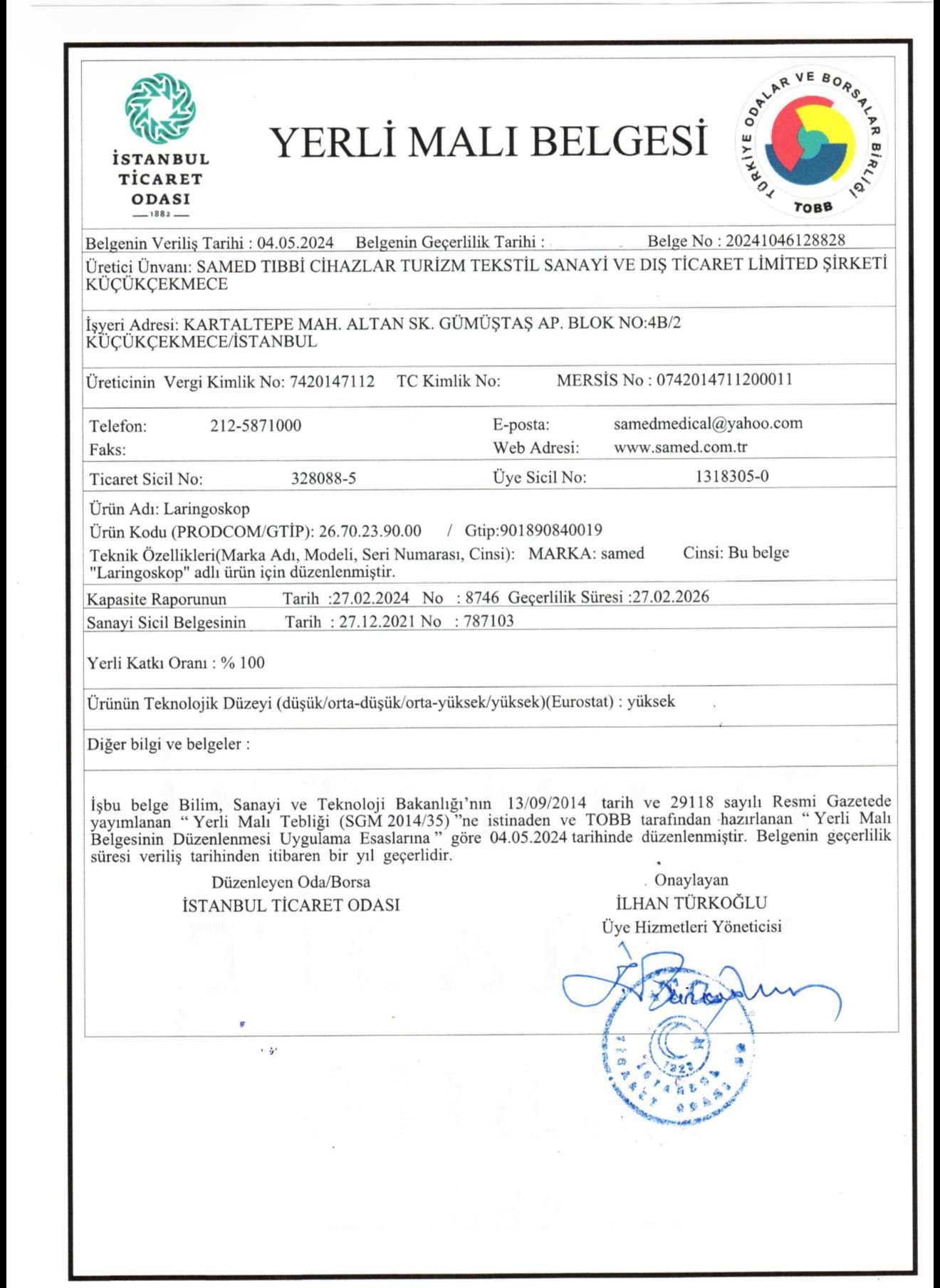 Yerli Malı Belgesi 2